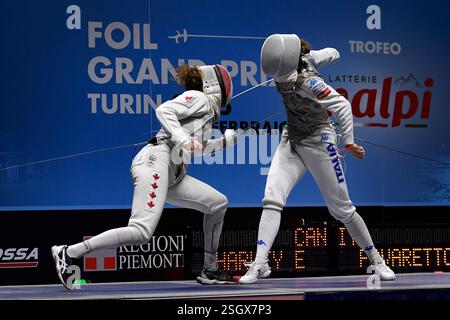 Turin, Italie, Italie. 9 février 2025. Italie, Turin 9 février 2025 Inalpi Arena . Grand Prix FIE Inalpi Trophy of Foil 2025.HARVEY Eleanor PEUT jouer contre FAVARETTO Martina ITA lors du FOMENS's Foil Grand Prix Fie Inalpi Trophy of Foil 2025 à Turin. (Crédit image : © Tonello Abozzi/Pacific Press via ZUMA Press Wire) USAGE ÉDITORIAL SEULEMENT! Non destiné à UN USAGE commercial ! Banque D'Images