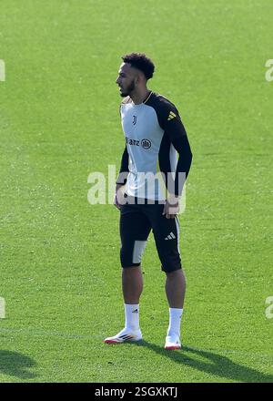 Turin, Italie. 10 février 2025. Lloyd Kelly de la Juventus FC lors de l'entraînement de la Ligue des Champions 2024/2025 au JTC Continassa le 10 février 2025 à Turin, Italie - ph Giuliano Marchisciano crédit : Independent photo Agency/Alamy Live News Banque D'Images