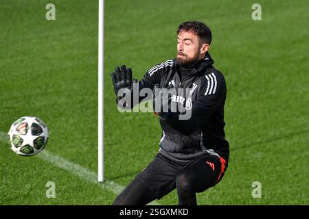 Turin, Italie. 10 février 2025. Carlo Pinsoglio de la Juventus FC lors de l'entraînement de la Ligue des Champions 2024/2025 au JTC Continassa le 10 février 2025 à Turin, Italie - ph Giuliano Marchisciano crédit : Independent photo Agency/Alamy Live News Banque D'Images
