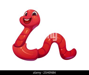 Personnage d'insecte de ver de terre drôle de dessin animé. Nature insecte comique personnage drôle. Mascotte ou kawa de vecteur isolé d'animal de terre rouge de jardin Illustration de Vecteur