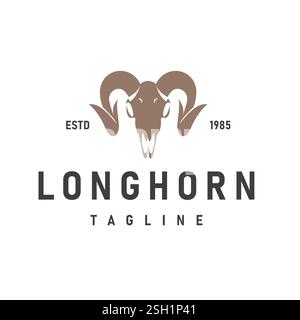 Vintage logo Design Texas long Horn Countryside Bull illustration Template Illustration de Vecteur