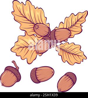 Glands avec des feuilles d'automne couleur Illustration de Vecteur