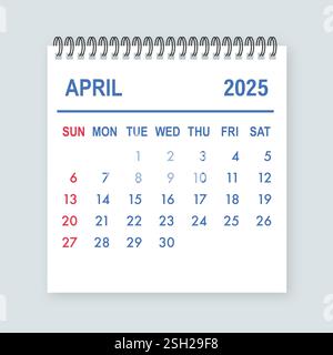 Page du calendrier d'avril 2025 montrant les jours et les dates Illustration de Vecteur