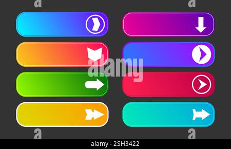 Boutons de dégradé colorés avec flèches. Ensemble de huit boutons Web abstraits modernes. Illustration vectorielle Illustration de Vecteur