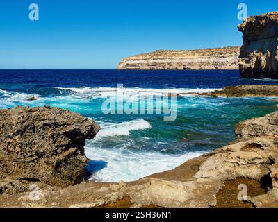 Belle vue sur les falaises Sunset sur l'île de Gozo, Malte Banque D'Images