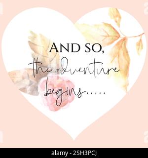 Et ainsi l'aventure commence part written lettrage pour carte et poster. Isolé sur fond blanc. Vector illustration. Illustration de Vecteur