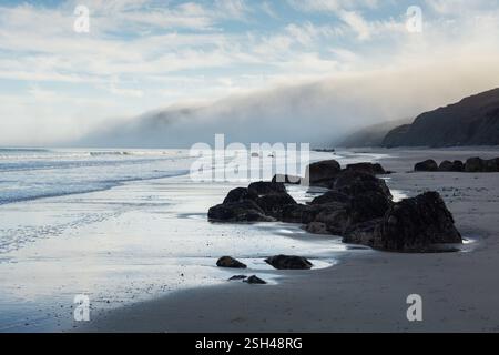 Brouillard de mer / brume de mer sur la côte du Yorkshire - Speeton Sands en hiver Banque D'Images