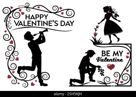 Bonne Saint Valentin typographie Design et couple moment romantique Illustration de Vecteur