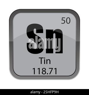 Mosaïque d'éléments Sn. Affichage du nom de l'étain. Numéro de vecteur 50. Masse atomique 118,71. Illustration de Vecteur