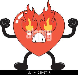 Angry Flaming Heart Character - émotion intense et illustration de rage Illustration de Vecteur
