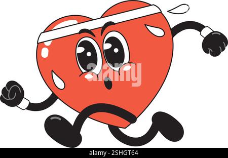 Personnage de cœur en transpiration – illustration de l'effort cardio-vasculaire et de santé Illustration de Vecteur