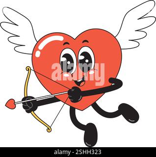 Flying Cupid Heart Character avec Bow and Arrow – amour et concept de la Saint-Valentin Illustration de Vecteur