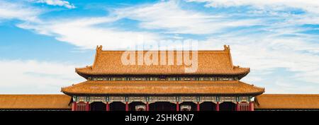 Avant-toit de bâtiment antique de la Cité interdite à Pékin, Chine Banque D'Images