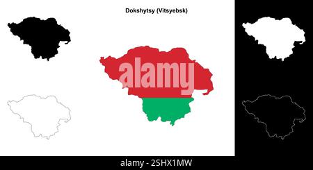 Ensemble de cartes de contour du district de Dokshytsy Illustration de Vecteur