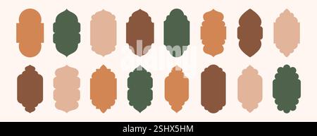 Formes de vitres de mosquée anciennes dans le style arabe oriental. Portes arabes islamiques, cadres, silhouette d'arches arabes. Architecture musulmane éléments de conception géométrique, arcs minimaux marocains. Ramadan kareem portes Illustration de Vecteur