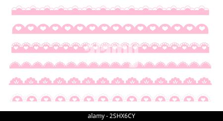 Bordure rose festonnée diviseur mignon simple avec coeur et points ornement décoration de découpe de bord isolé sur fond blanc. . Illustration vectorielle Illustration de Vecteur