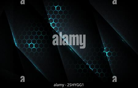 Fond vectoriel abstrait de jeu hexagonal foncé avec des flashs lumineux de couleur bleue. Illustration vectorielle technologique Illustration de Vecteur