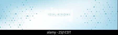 Concept de communication par réseau social. Contexte abstrait de connexion réseau globale. Vecteur Web profond. Bannière Web horizontale d'en-tête. Internet Illustration de Vecteur