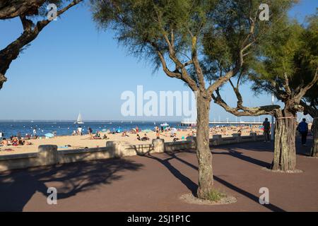 Plage d'Arcachon et Promenade Marcel Gounouilhou, Arcachon, Gironde Department, Nouvelle-Aquitaine, France, Europe Banque D'Images