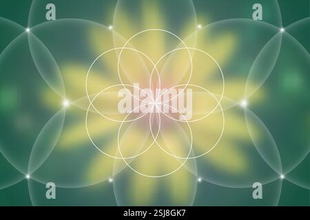 Géométrie sacrée, fleur de vie. Lotus mystique spirituels New age illustration futuriste avec transmutation cercles imbriqués, signe lumineux de néon Illustration de Vecteur