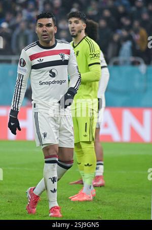 Casemiro de Manchester United photographié lors de la phase de groupes de l'UEFA Europa League entre la FCSB (Roumanie) et Manchester United (Angleterre) qui s'est tenue le 30 janvier 2025 à la National Arena de Bucarest. Banque D'Images