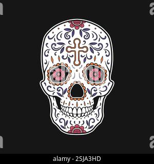 Concept de crâne de sucre mexicain. Jour de l'illustration de conception de crâne mort, vecteur. Illustration de Vecteur