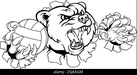 Bear Volleyball volley Claw Grizzly Mascot Illustration de Vecteur