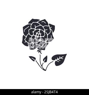 Silhouette noire dessinée à la main de fleur de rose Illustration de Vecteur