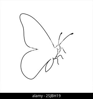 Ligne unique continue de dessin vectoriel de contour de papillon conception isolée Illustration de Vecteur