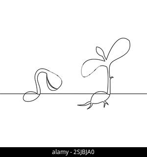 L'art à ligne unique de plante de croissance est une œuvre d'art créative et moderne qui exprime le développement de la vie et de la beauté naturelle à travers des lignes simples. Illustration de Vecteur