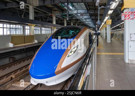 Shinkansen ou train à grande vitesse, train à grande vitesse et gare, Japon Banque D'Images