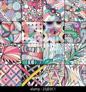 Textures décoratives. divers motifs 16 pièces Illustration de Vecteur