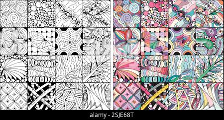 Textures décoratives. divers motifs 16 pièces. Ensemble de couleurs et contours Illustration de Vecteur