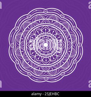 Conception de Mandala blanc complexe sur fond violet Illustration de Vecteur