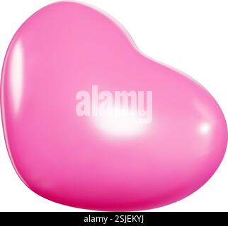 Ballon coeur flottant rose dans le style vectoriel 3D avec des reflets lumineux et des effets de dégradé doux. Illustration de Vecteur