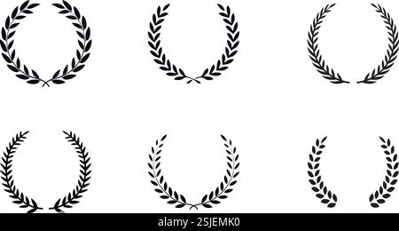Collection d'art vectoriel de couronne Laurel noir et blanc. Ensemble élégant de couronnes de laurier monochrome. Illustrations intemporelles de couronnes de Laurel en monochrome Illustration de Vecteur