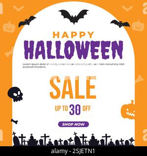 Affiche du solde d'Halloween – jusqu'à 30 % de rabais Illustration de Vecteur