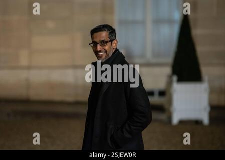 FRANCE-POLITICS-TOP LEVEL SUMMIT-ai-ELYSEE le PDG de Google Sundar Pichai arrive pour assister à une réunion des chefs d’Etat européens en marge du Sommet d’action IA sur l’Intelligence artificielle, au palais de l’Elysée, à Paris, le 10 février 2025. PARIS ILE-DE-FRANCE FRANCE COPYRIGHT : XANDREAXSAVORANIXNERIX FRANCE-POLITICS-TOP LEVEL SUMMIT ASAVORANINERI-23 Banque D'Images