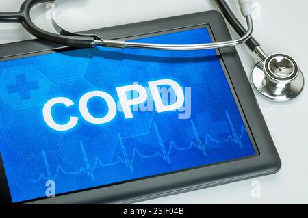 Tablette avec le diagnostic de BPCO sur l'écran Banque D'Images