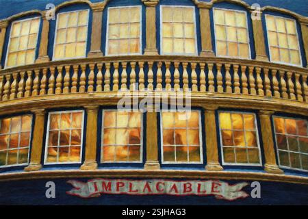 Navire poupe, HMS implacable, National maritime Museum, Greenwich, Londres, Angleterre. Banque D'Images