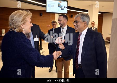 Bruxelles, Belgique. 11 février 2025. La princesse Astrid de Belgique et SE Saurabh Kumar, Ambassadeur de l'Inde en Belgique, photographiés lors d'un point de presse sur la mission économique belge en Inde, à Bruxelles, mardi 11 février 2025. Le Belgian Economic to India aura lieu du 1er au 8 mars 2025. BELGA PHOTO ERIC LALMAND crédit : Belga News Agency/Alamy Live News Banque D'Images