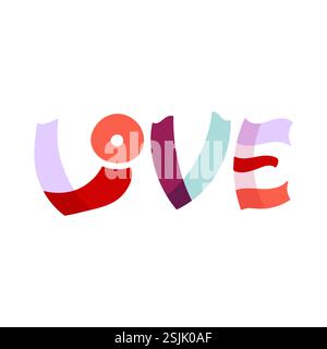 Mot d'amour lettres dessinées à la main. Symbole d'affection, de loyauté, de gentillesse. Illustration vectorielle, conception plate Illustration de Vecteur