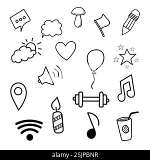 Ensemble de vecteurs de doodle dessiné à la main mignon Illustration de Vecteur