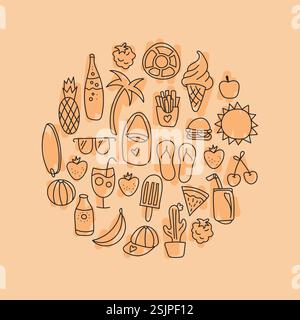 Ensemble de doodle d'été dessiné à la main Illustration de Vecteur