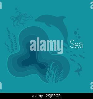 Fond de papier de mer abstrait avec des animaux marins. dessiné à la main. Pas ai, illustration vectorielle Illustration de Vecteur