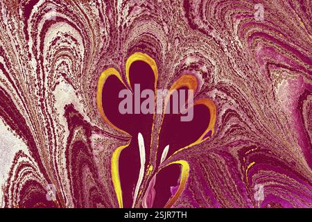 Texture marbrée d'Ébru avec motifs floraux Banque D'Images