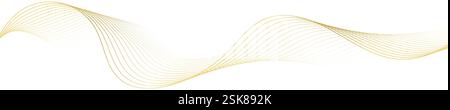 Vague de ligne dorée, courbes ondulées abstraites, rubans d'art de flux de luxe, décoration élégante isolée sur blanc. Illustration de Vecteur