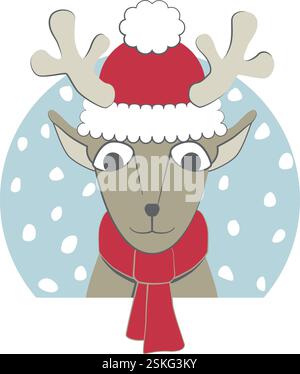 Bannière avec la tête d'un renne habillé en Père Noël Illustration de Vecteur