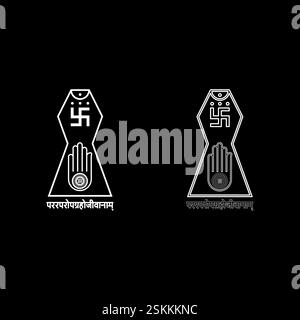 Symbole Jaïnisme emblème Jain Prateek Chihna main Akhimsa Ahimsa ARM religion Dharma Ahinsa Mahavir Jayanti Set icône illustration vectorielle de couleur blanche Illustration de Vecteur