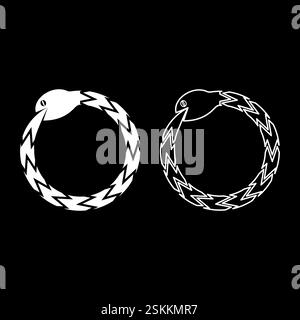 Uroboros Zhulong serpent mangeant sa propre queue enroulée dans l'anneau Ouroboros serpent Set icône blanc illustration vectorielle image simple contour de remplissage solide Illustration de Vecteur